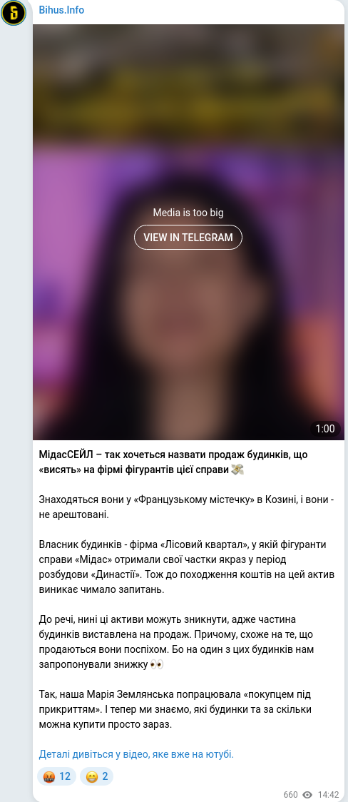 Скріншот Telegram-публікації
