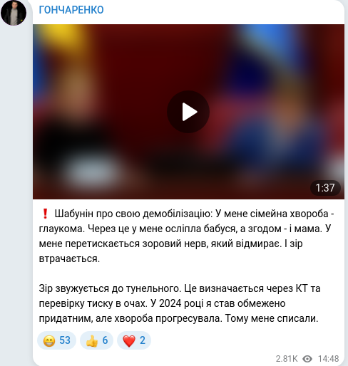 Скріншот Telegram-публікації