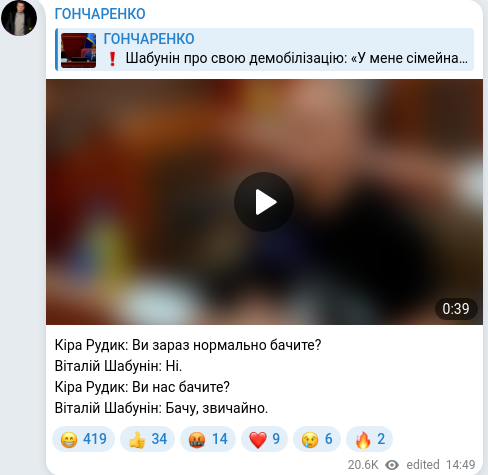 Скріншот Telegram-публікації