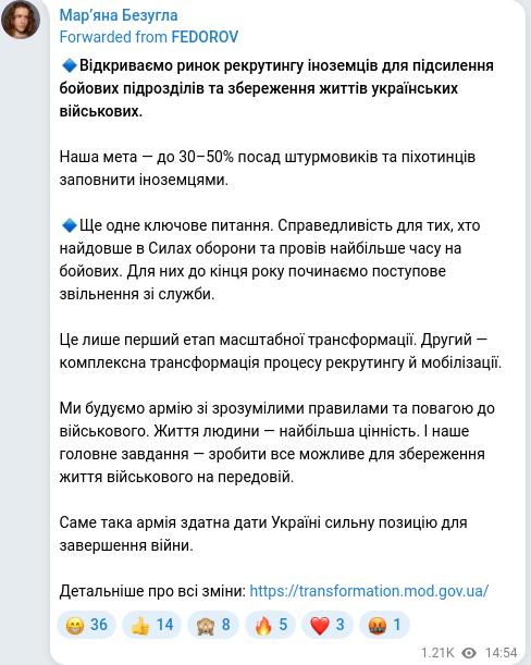 Скріншот Telegram-публікації
