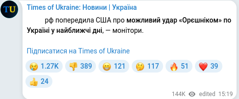 Скріншот Telegram-публікації