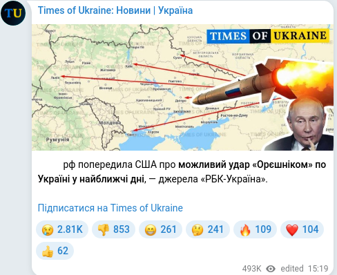 Скріншот Telegram-публікації