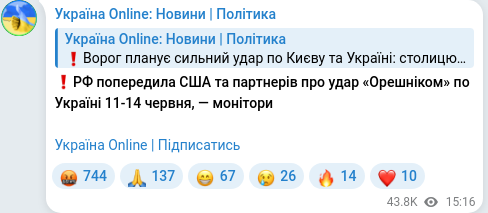 Скріншот Telegram-публікації