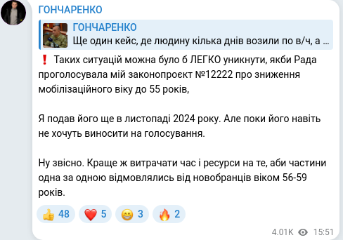 Скріншот Telegram-публікації