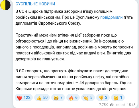 Скріншот Telegram-публікації