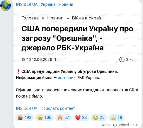 Скріншот Telegram-публікації