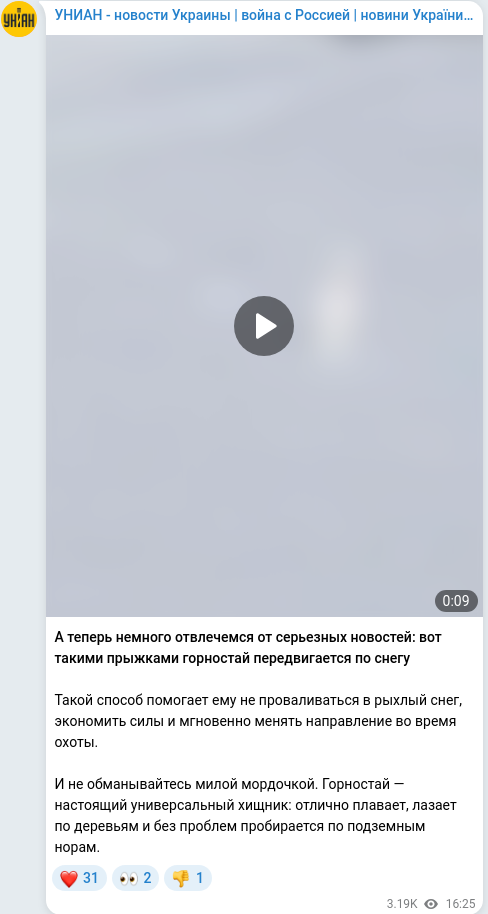 Скріншот Telegram-публікації