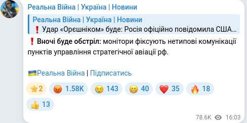 Скріншот Telegram-публікації
