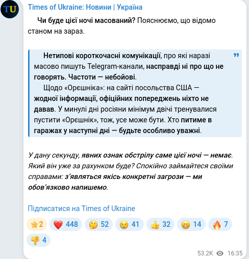 Скріншот Telegram-публікації