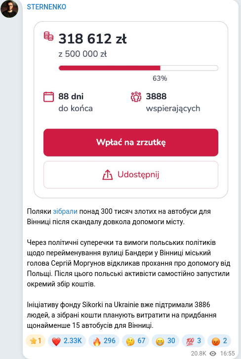 Скріншот Telegram-публікації