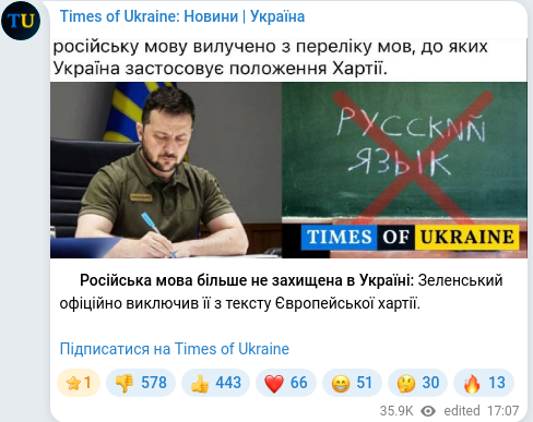 Скріншот Telegram-публікації
