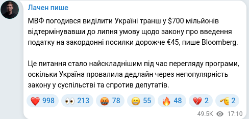 Скріншот Telegram-публікації