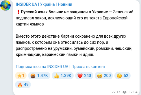 Скріншот Telegram-публікації