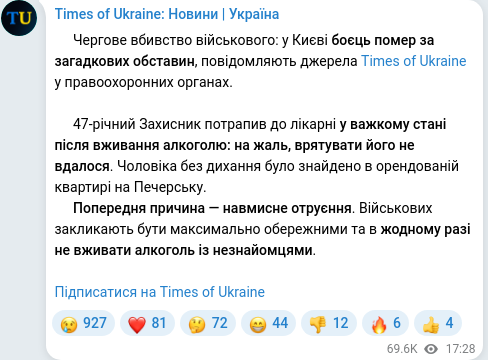 Скріншот Telegram-публікації