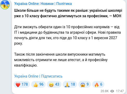 Скріншот Telegram-публікації