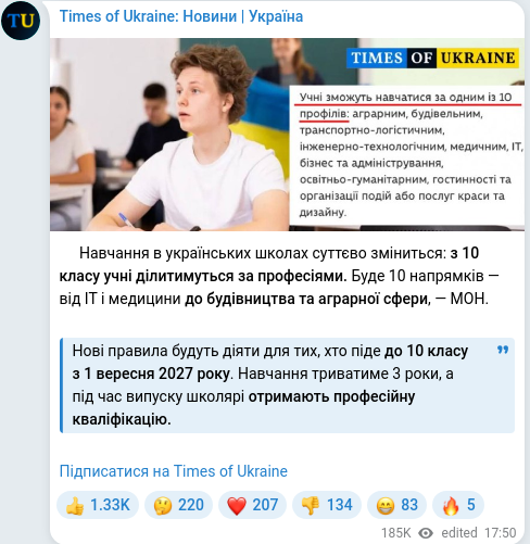 Скріншот Telegram-публікації