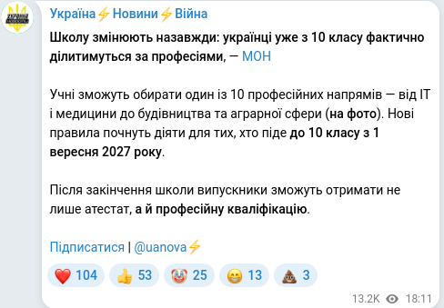 Скріншот Telegram-публікації