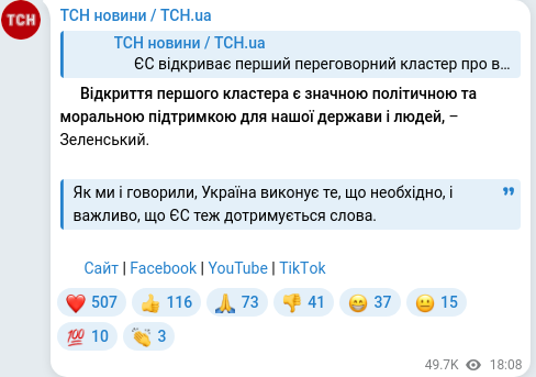 Скріншот Telegram-публікації