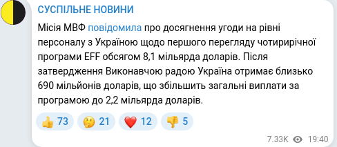 Скріншот Telegram-публікації