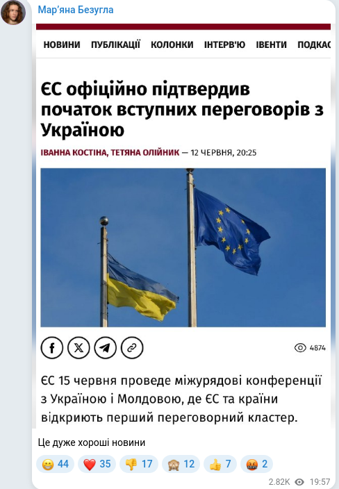 Скріншот Telegram-публікації