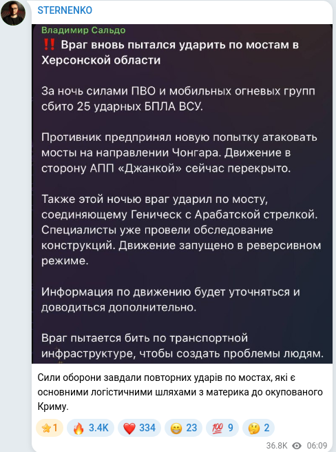 Telegram publication screenshot