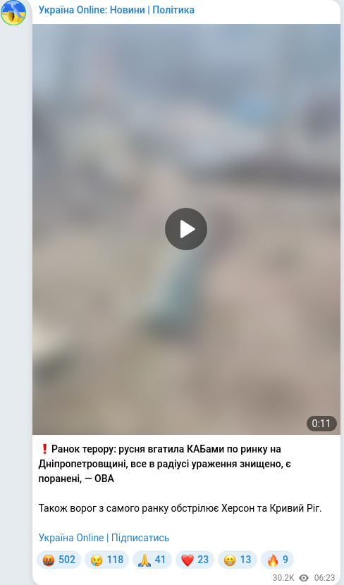 Скріншот Telegram-публікації