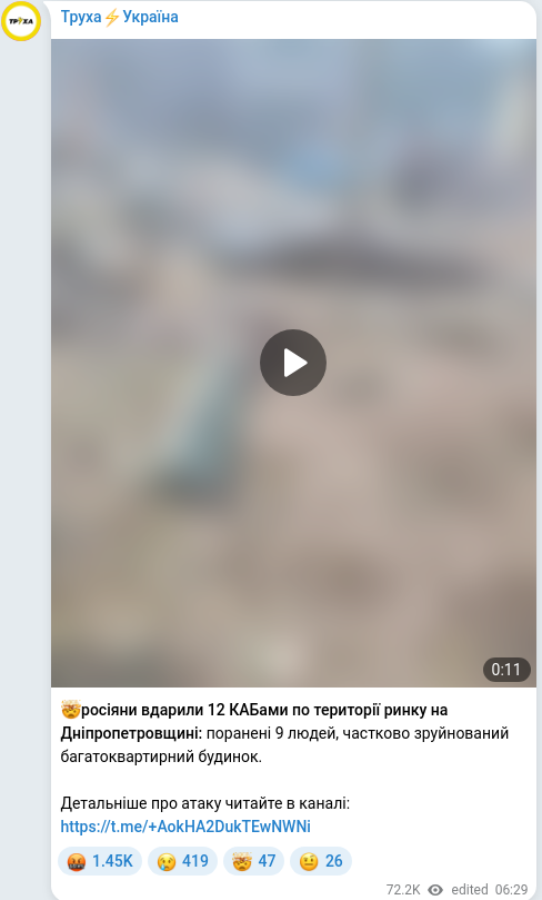 Скріншот Telegram-публікації
