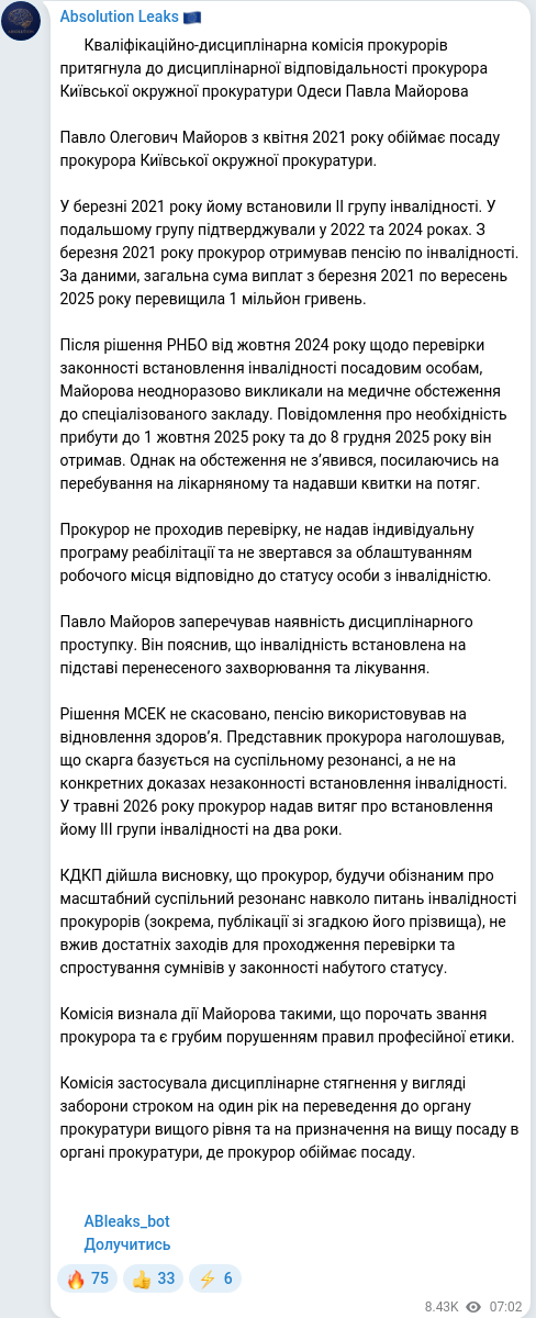 Скріншот Telegram-публікації