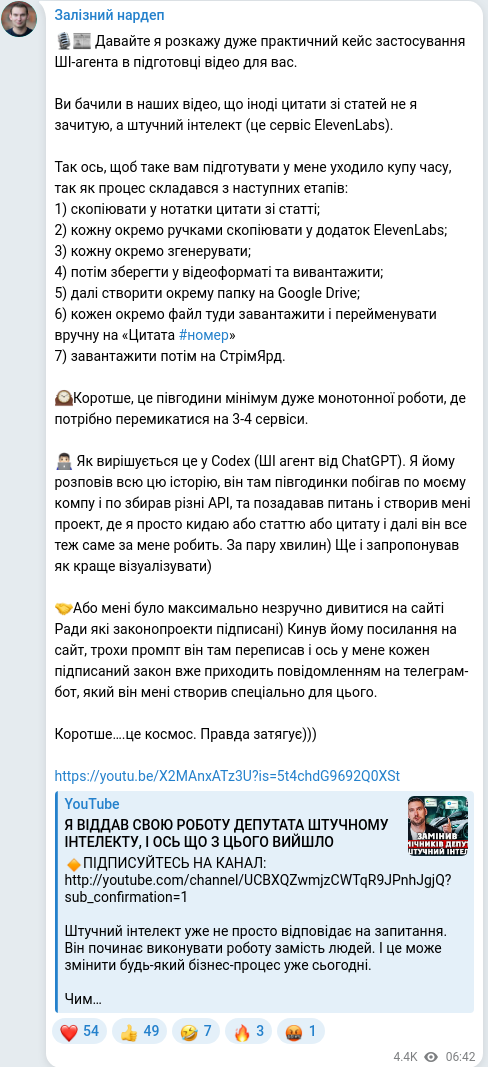 Скріншот Telegram-публікації