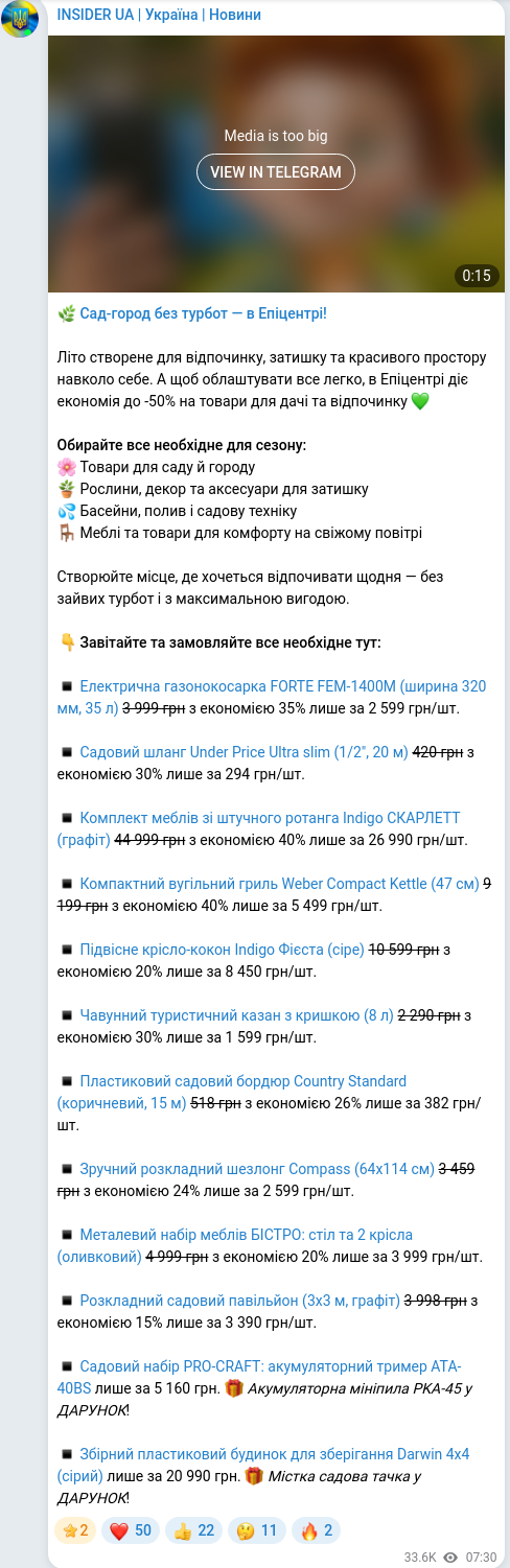 Скріншот Telegram-публікації