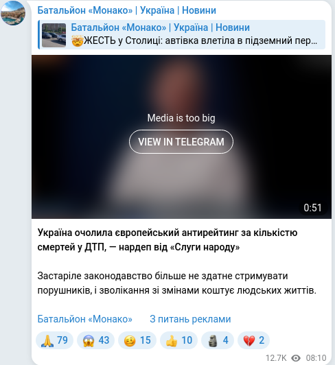 Скріншот Telegram-публікації