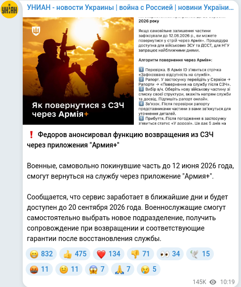 Telegram publication screenshot