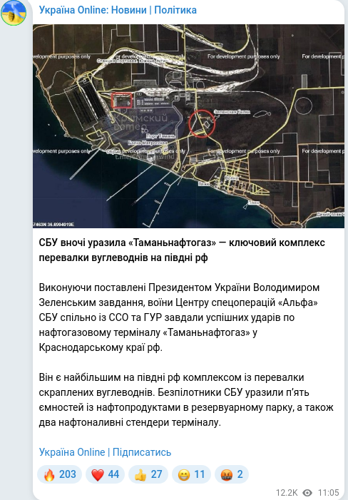 Скріншот Telegram-публікації