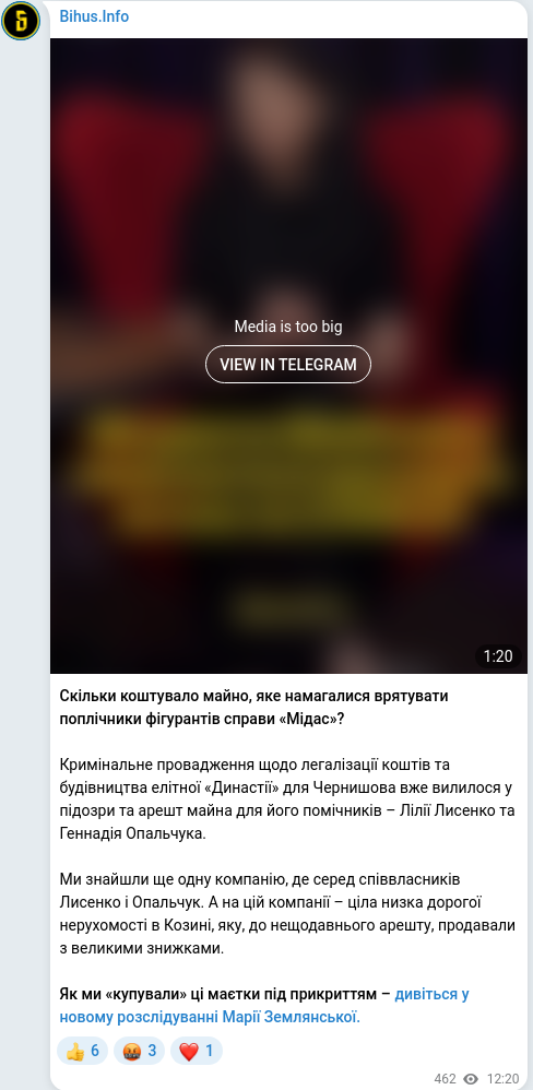 Telegram publication screenshot
