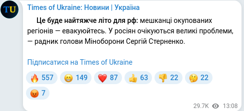 Скріншот Telegram-публікації