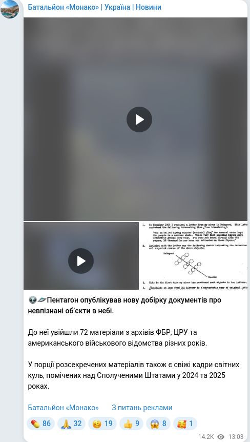 Скріншот Telegram-публікації