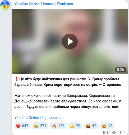 Скріншот Telegram-публікації