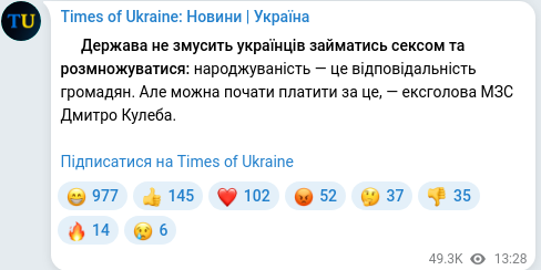 Скріншот Telegram-публікації