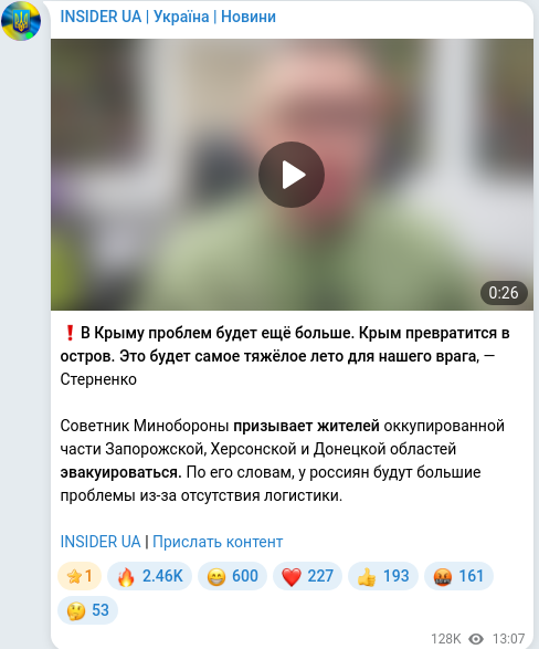 Скріншот Telegram-публікації