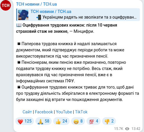 Скріншот Telegram-публікації