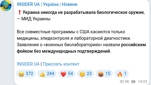 Скріншот Telegram-публікації