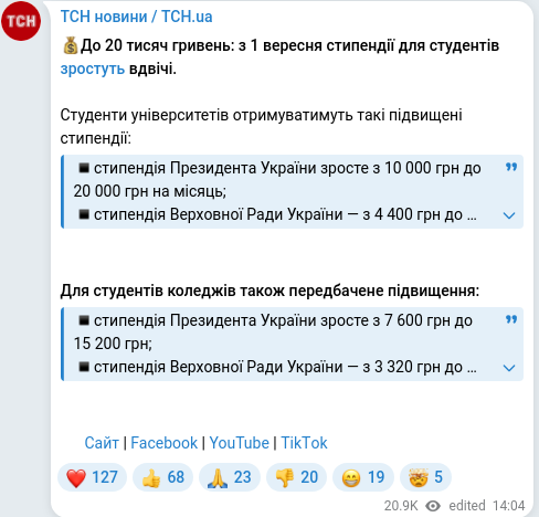 Скріншот Telegram-публікації
