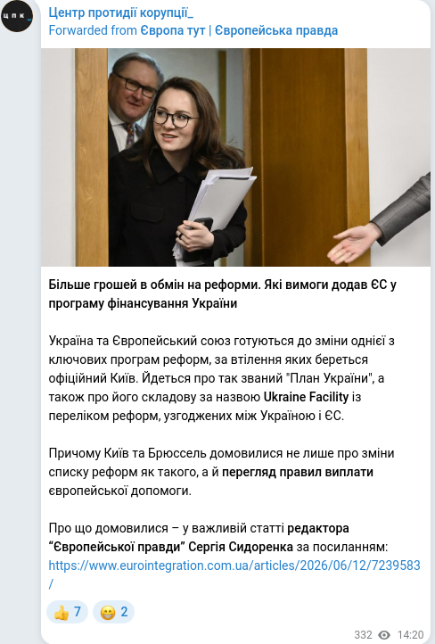 Скріншот Telegram-публікації