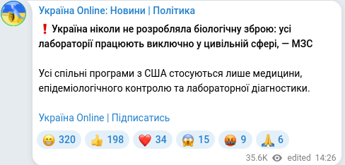 Скріншот Telegram-публікації