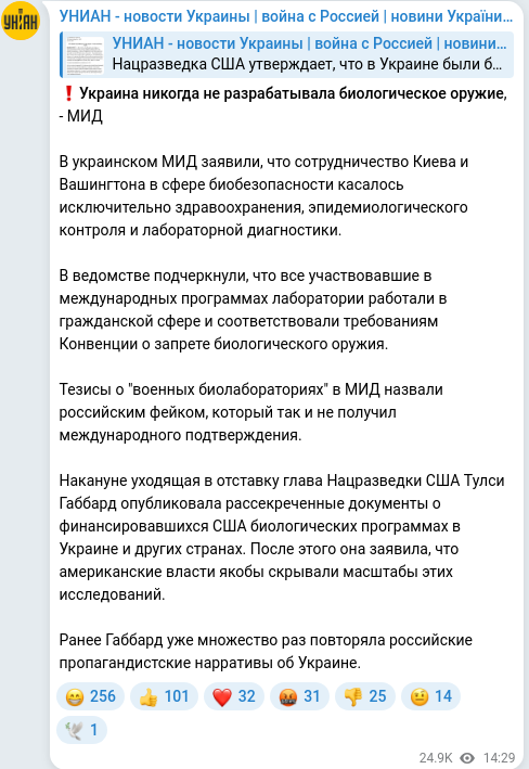 Скріншот Telegram-публікації