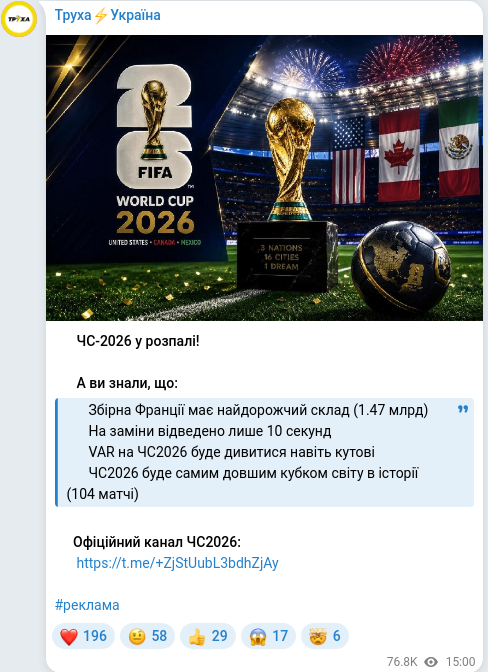 Скріншот Telegram-публікації