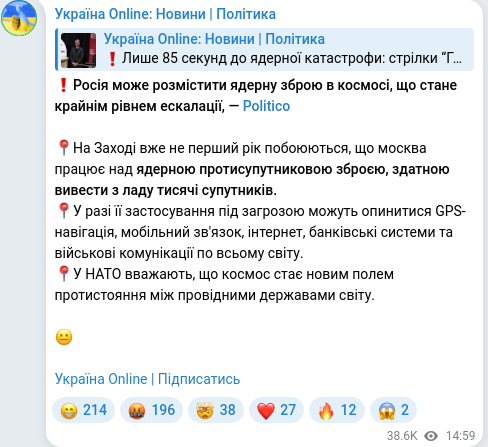 Скріншот Telegram-публікації