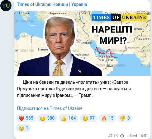 Скріншот Telegram-публікації