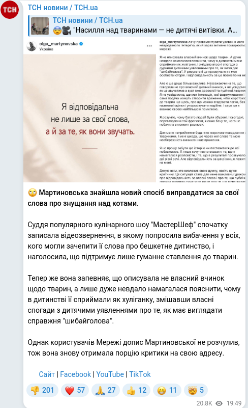 Скріншот Telegram-публікації