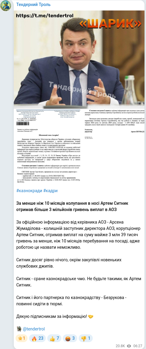 Telegram publication screenshot